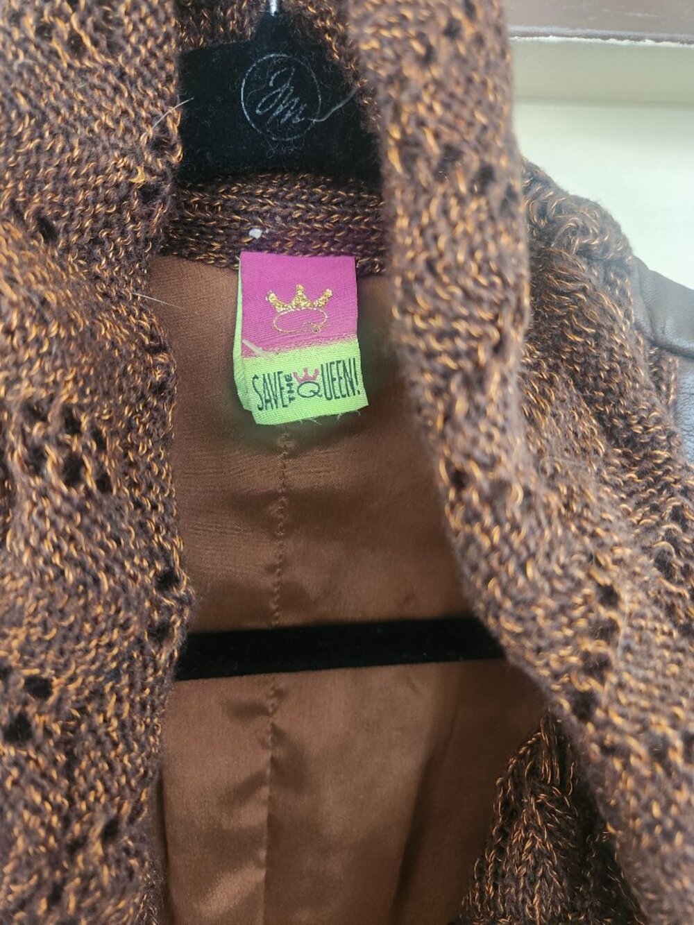 Save The Queen Knit Hooded Cardigan Sweater Brown Wool Blend S EUC - Picture 7 of 13